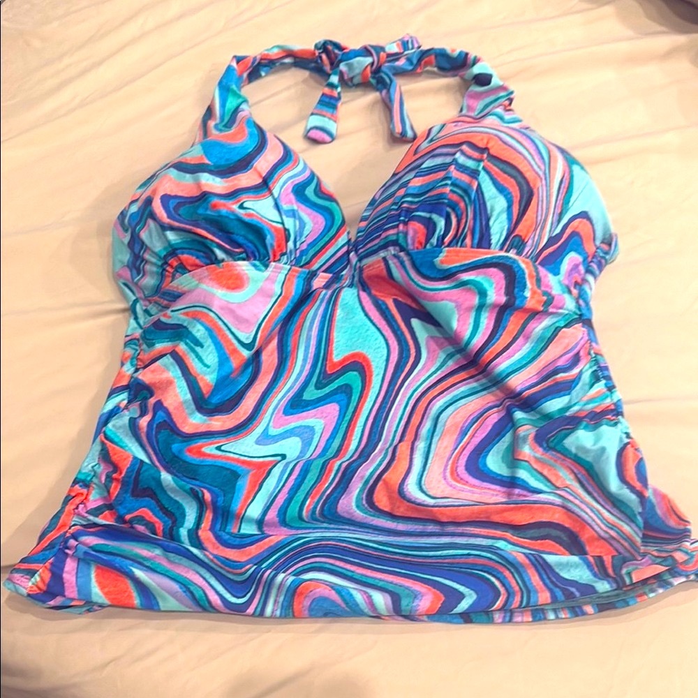 La Blanca Blue and Pink Swirl tankini top
